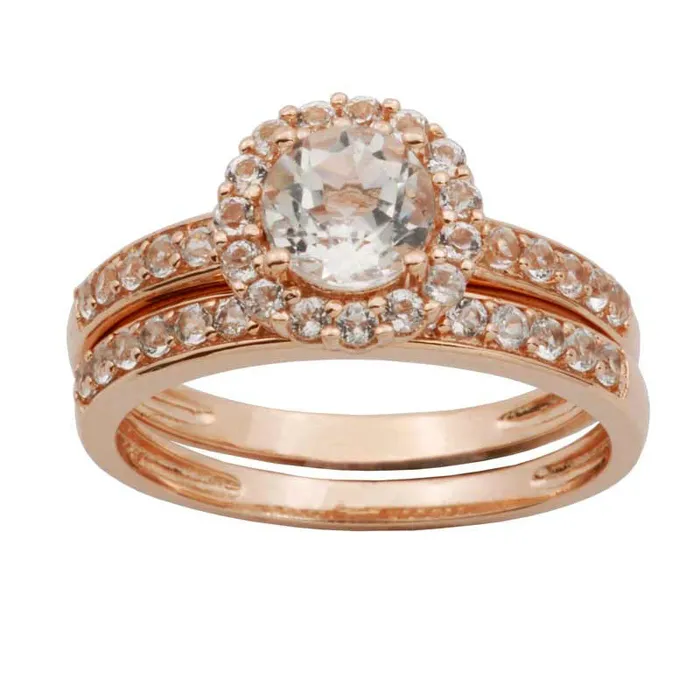 60mm White Topaz Frame Bridal Engagement Ring Set in Solid 10K Rose Gold Goldia Rings 60mm White Topaz Frame Bridal Engagement Ring Set in Solid 10K Rose Gold Goldia Rings