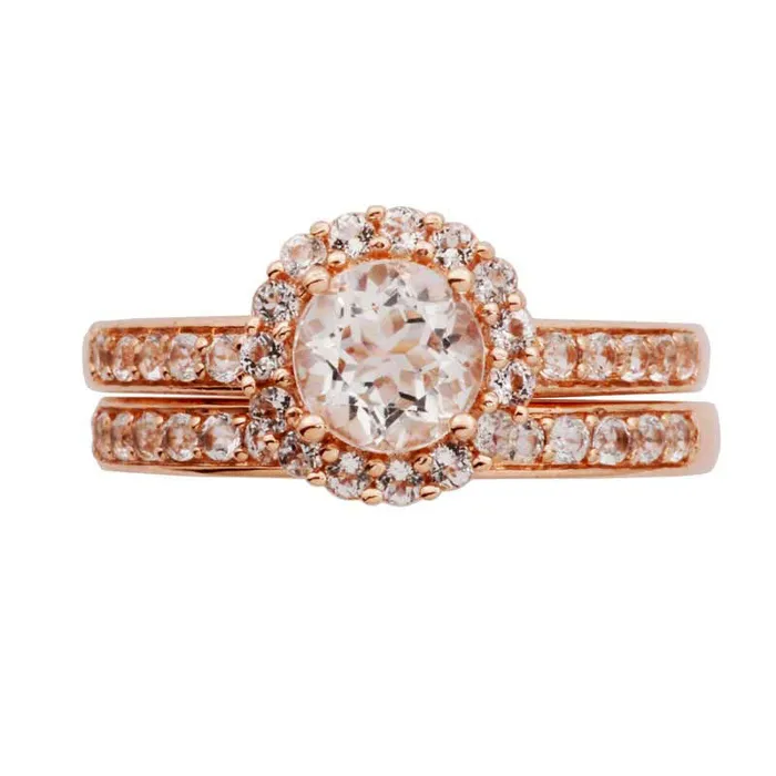 60mm White Topaz Frame Bridal Engagement Ring Set in Solid 10K Rose Gold Goldia Rings 60mm White Topaz Frame Bridal Engagement Ring Set in Solid 10K Rose Gold Goldia Rings