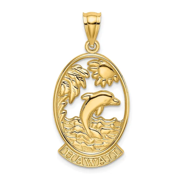 Charm Necklaces 14k Yellow Gold HAWAII w Dolphins in Waves Charm Goldia