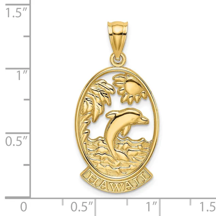 Charm Necklaces 14k Yellow Gold HAWAII w Dolphins in Waves Charm Goldia