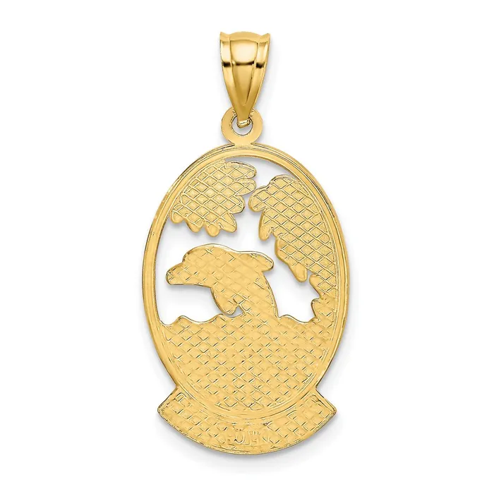 Charm Necklaces 14k Yellow Gold HAWAII w Dolphins in Waves Charm Goldia