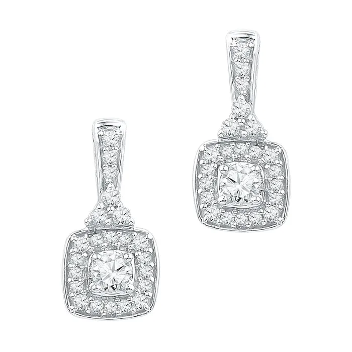 Earrings 14k White Gold Round Diamond Square Dangle Earrings 12 Cttw gndatlanta Earrings 14k White Gold Round Diamond Square Dangle Earrings 12 Cttw gndatlanta