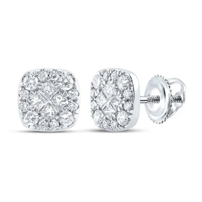 Earrings gndatlanta 14k White Gold Princess Round Diamond Square Cluster Earrings 12 Cttw Earrings gndatlanta 14k White Gold Princess Round Diamond Square Cluster Earrings 12 Cttw