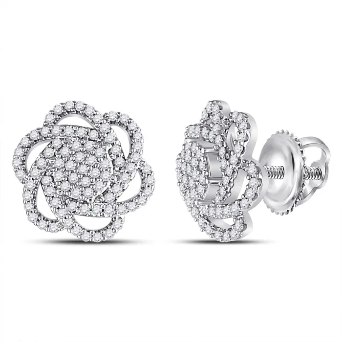 Earrings gndatlanta 14kt White Gold Round Diamond Pinwheel Cluster Earrings 38 Cttw
