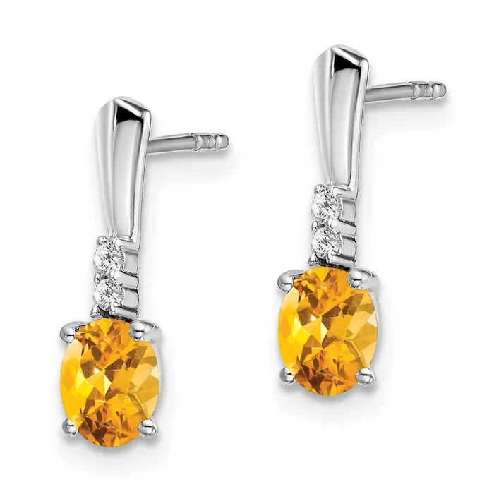 Earrings Goldia Solid 14k White Gold Oval Simulated Citrine and CZ Dangle Earrings