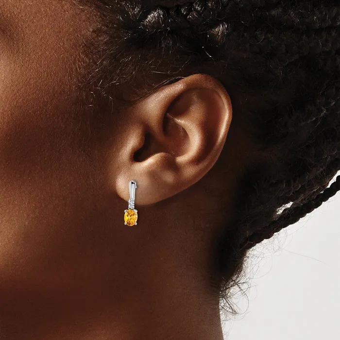 Earrings Goldia Solid 14k White Gold Oval Simulated Citrine and CZ Dangle Earrings