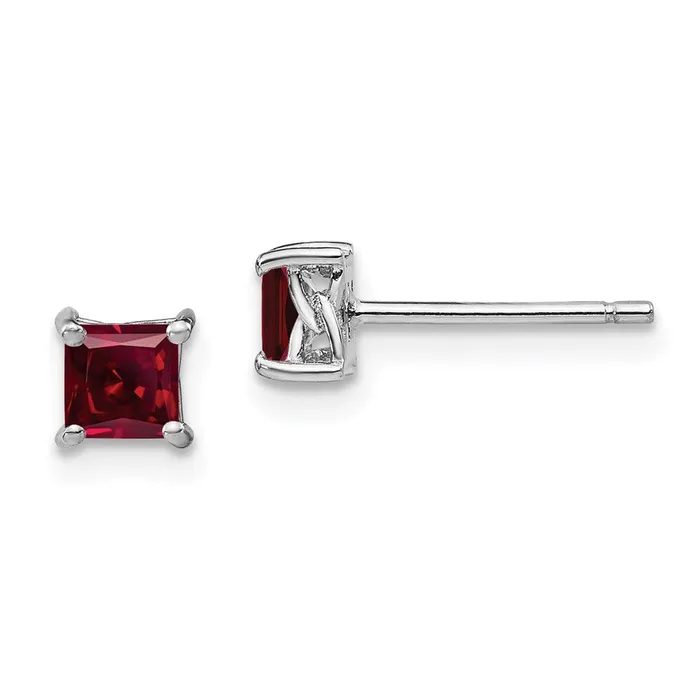 Earrings Goldia Sterling Silver 4mm Princess Created Ruby Post Earrings