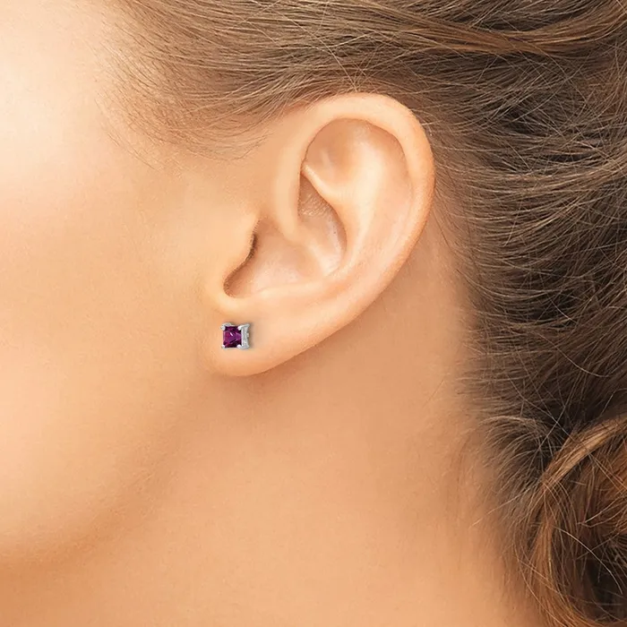 Earrings Goldia Sterling Silver 4mm Princess Created Ruby Post Earrings