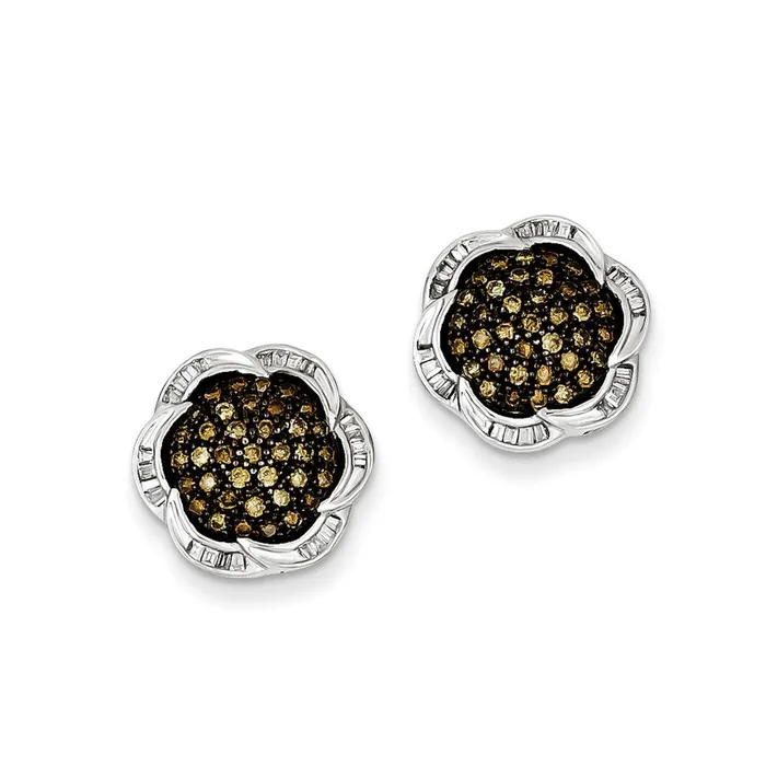 Earrings Goldia Sterling Silver Champagne Diamond Flower Post Earrings