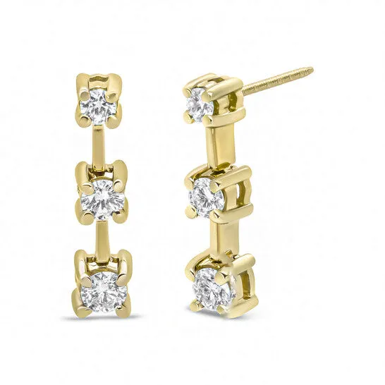 Earrings JMS always Original 14K Yellow Gold 34 Cttw Round Diamond 3 Stone Graduated Linear Drop Past Present and Future Stud Earrings JK Color SI1SI2 Clarity Earrings JMS always Original 14K Yellow Gold 34 Cttw Round Diamond 3 Stone Graduated Linear Drop Past Present and Future Stud Earrings JK Color SI1SI2 Clarity