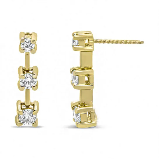 Earrings JMS always Original 14K Yellow Gold 34 Cttw Round Diamond 3 Stone Graduated Linear Drop Past Present and Future Stud Earrings JK Color SI1SI2 Clarity Earrings JMS always Original 14K Yellow Gold 34 Cttw Round Diamond 3 Stone Graduated Linear Drop Past Present and Future Stud Earrings JK Color SI1SI2 Clarity