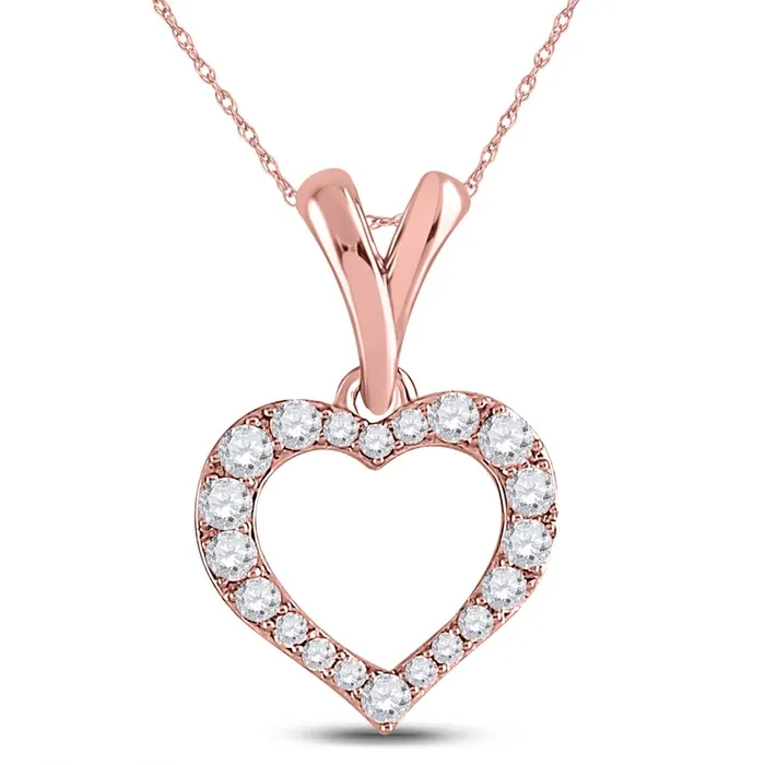 gndatlanta Necklaces 10k Rose Gold Round Diamond Outline Heart Pendant 14 Cttw gndatlanta Necklaces 10k Rose Gold Round Diamond Outline Heart Pendant 14 Cttw