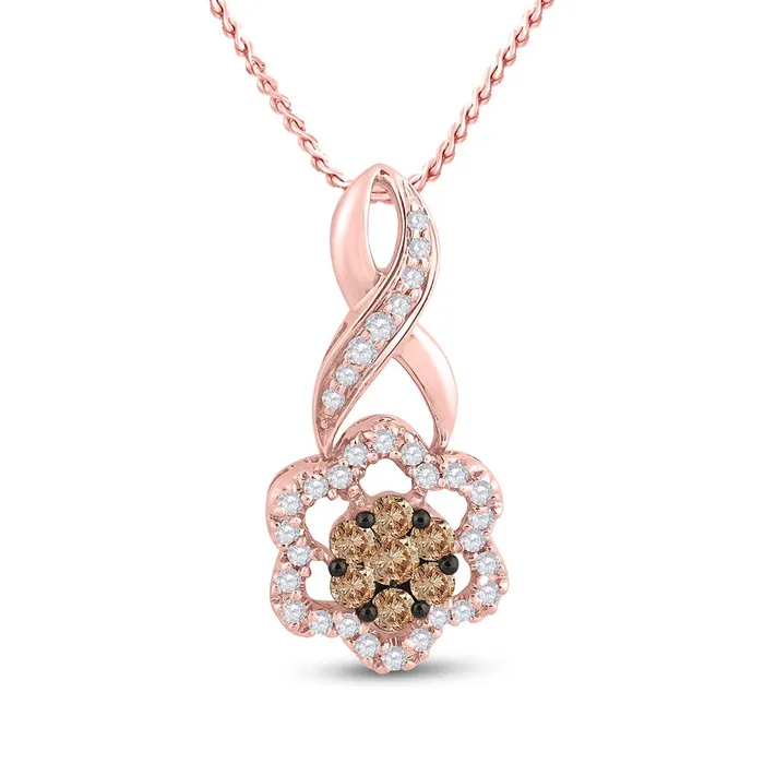 gndatlanta Necklaces 14k Rose Gold Round Brown Diamond Flower Cluster Pendant 12 CttwF gndatlanta Necklaces 14k Rose Gold Round Brown Diamond Flower Cluster Pendant 12 CttwF
