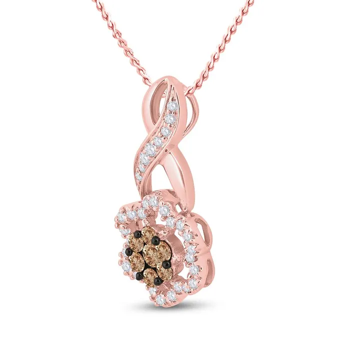 gndatlanta Necklaces 14k Rose Gold Round Brown Diamond Flower Cluster Pendant 12 CttwF