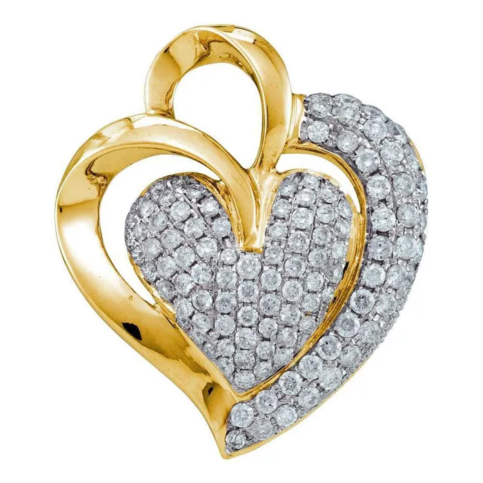 gndatlanta Necklaces 14k Yellow Gold Round Diamond OpenCenter Heart Pendant 1 Cttw
