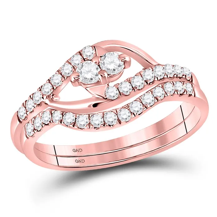 gndatlanta Rings 10k Rose Gold Round Diamond 2Stone Bridal Wedding Ring Set 12 Cttw gndatlanta Rings 10k Rose Gold Round Diamond 2Stone Bridal Wedding Ring Set 12 Cttw