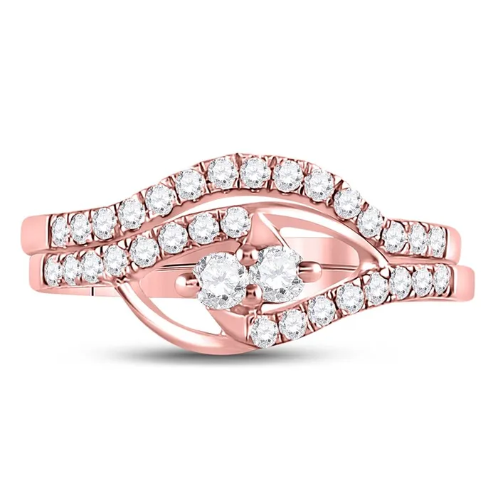 gndatlanta Rings 10k Rose Gold Round Diamond 2Stone Bridal Wedding Ring Set 12 Cttw
