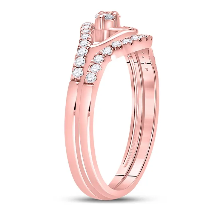 gndatlanta Rings 10k Rose Gold Round Diamond 2Stone Bridal Wedding Ring Set 12 Cttw