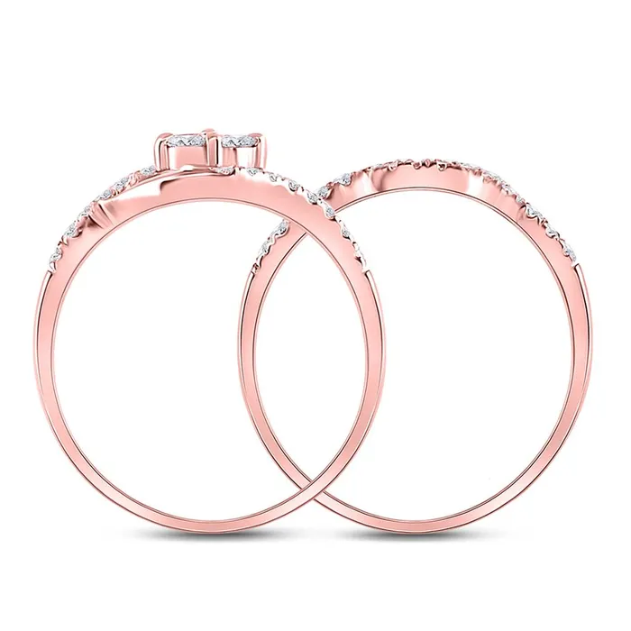 gndatlanta Rings 10k Rose Gold Round Diamond 2Stone Bridal Wedding Ring Set 12 Cttw