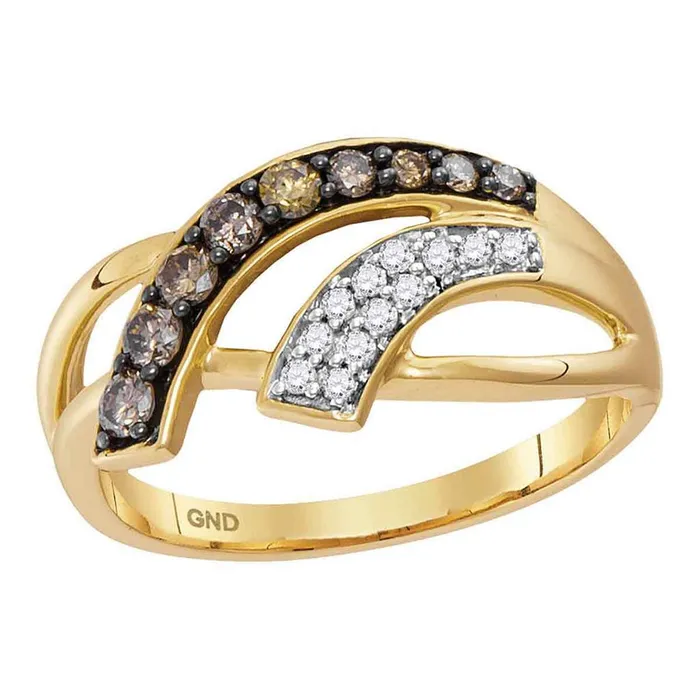 gndatlanta Rings 10k Yellow Gold Round Brown Diamond Band Ring 13 Cttw