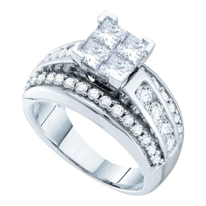 gndatlanta Rings 14k White Gold Princess Diamond Cluster Bridal Engagement Ring 2 Cttw gndatlanta Rings 14k White Gold Princess Diamond Cluster Bridal Engagement Ring 2 Cttw