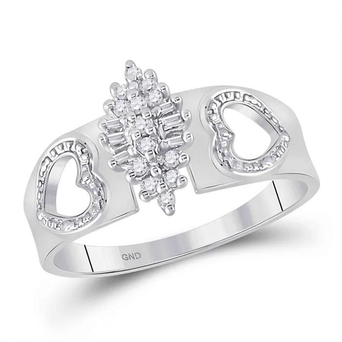 gndatlanta Rings 14k White Gold Round Diamond Double Heart Cluster Ring 18 Cttw gndatlanta Rings 14k White Gold Round Diamond Double Heart Cluster Ring 18 Cttw