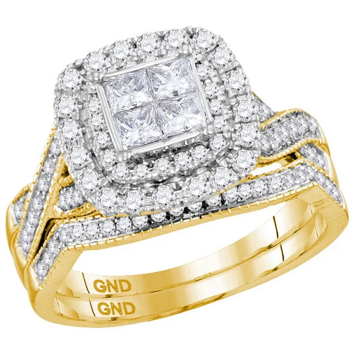 gndatlanta Rings 14k Yellow Gold Princess Diamond Halo Bridal Wedding Ring Set 1 Cttw gndatlanta Rings 14k Yellow Gold Princess Diamond Halo Bridal Wedding Ring Set 1 Cttw