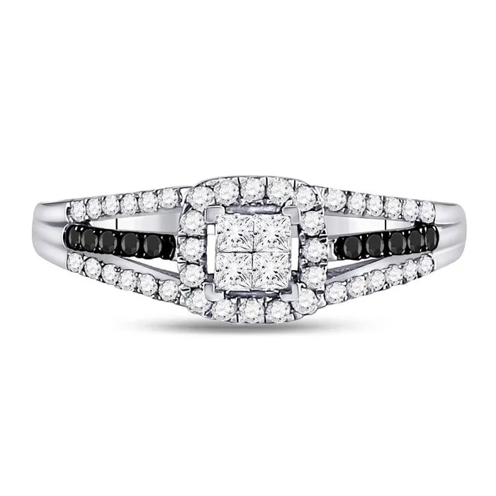 gndatlanta Rings 14kt White Gold Princess Diamond Cluster Splitshank Ring 58 Cttw gndatlanta Rings 14kt White Gold Princess Diamond Cluster Splitshank Ring 58 Cttw