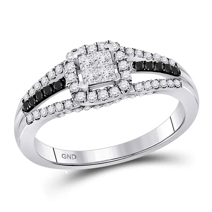 gndatlanta Rings 14kt White Gold Princess Diamond Cluster Splitshank Ring 58 Cttw