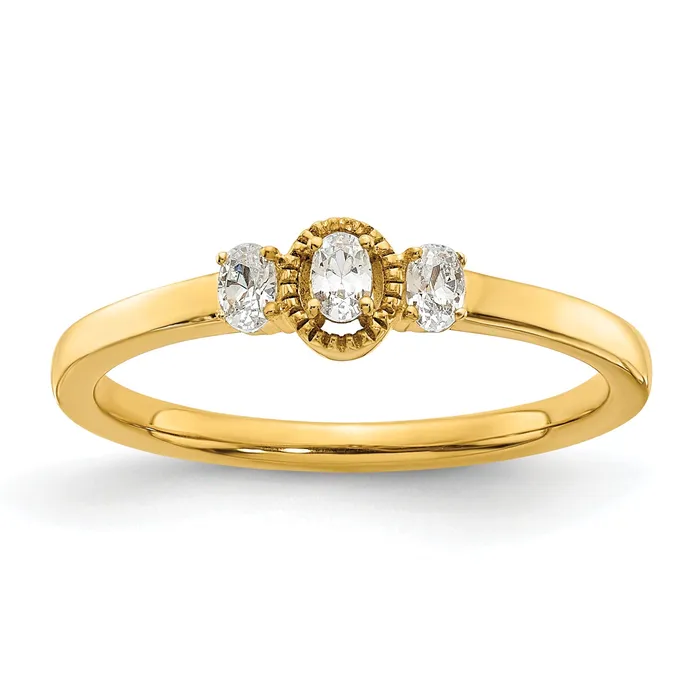 Goldia 012ct CZ Solid Real 14k Polish Beaded Edges 3 stone Oval Complete Dia Ring Rings Goldia 012ct CZ Solid Real 14k Polish Beaded Edges 3 stone Oval Complete Dia Ring Rings