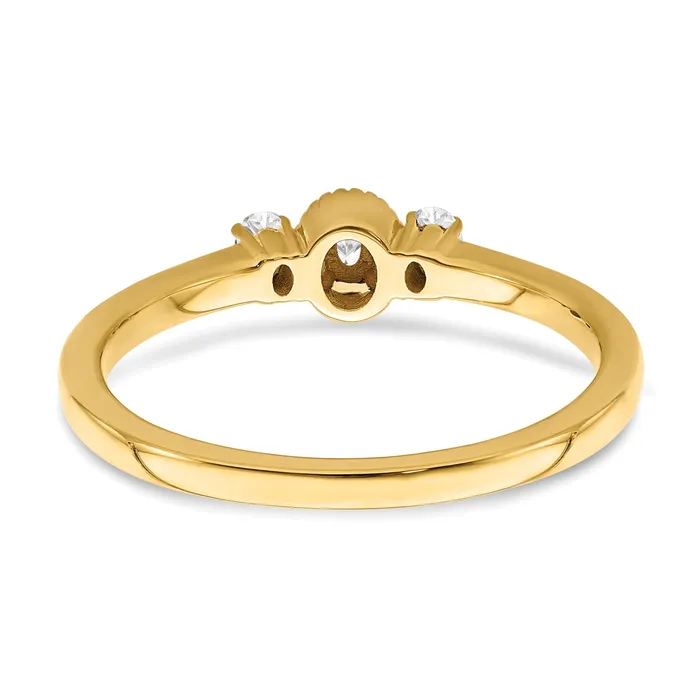 Goldia 012ct CZ Solid Real 14k Polish Beaded Edges 3 stone Oval Complete Dia Ring Rings