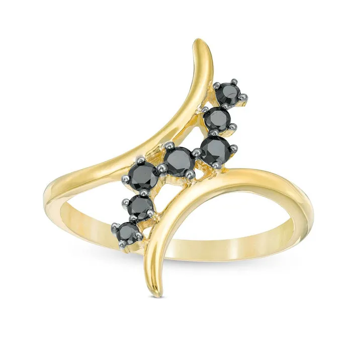 Goldia 025 CT TW Enhanced Black Natural Diamond Curve Bypass Ring in Solid 10K Yellow Gold Rings Goldia 025 CT TW Enhanced Black Natural Diamond Curve Bypass Ring in Solid 10K Yellow Gold Rings