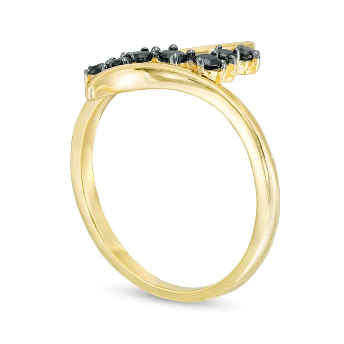 Goldia 025 CT TW Enhanced Black Natural Diamond Curve Bypass Ring in Solid 10K Yellow Gold Rings Goldia 025 CT TW Enhanced Black Natural Diamond Curve Bypass Ring in Solid 10K Yellow Gold Rings