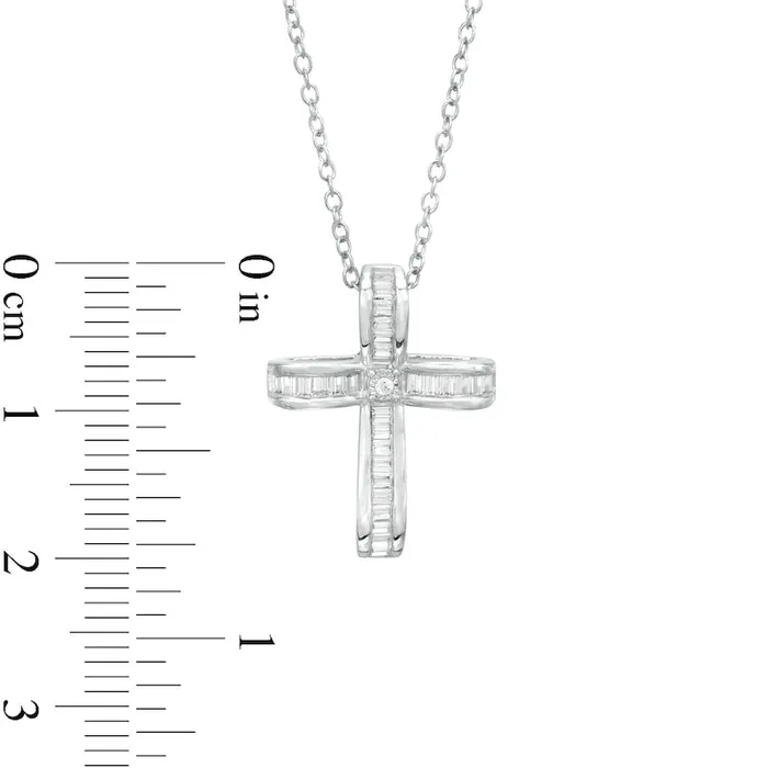 Goldia 033 CT TW Baguette and Round Natural Diamond Cross Pendant in Sterling Silver Necklaces Goldia 033 CT TW Baguette and Round Natural Diamond Cross Pendant in Sterling Silver Necklaces