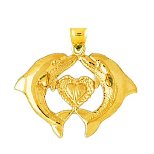 Goldia 14K Gold Dolphins Holding A Heart Pendant Necklaces