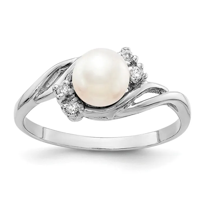 Goldia 14k White Gold 6mm FW Cultured Pearl VS Diamond ring Rings