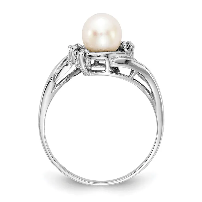 Goldia 14k White Gold 6mm FW Cultured Pearl VS Diamond ring Rings