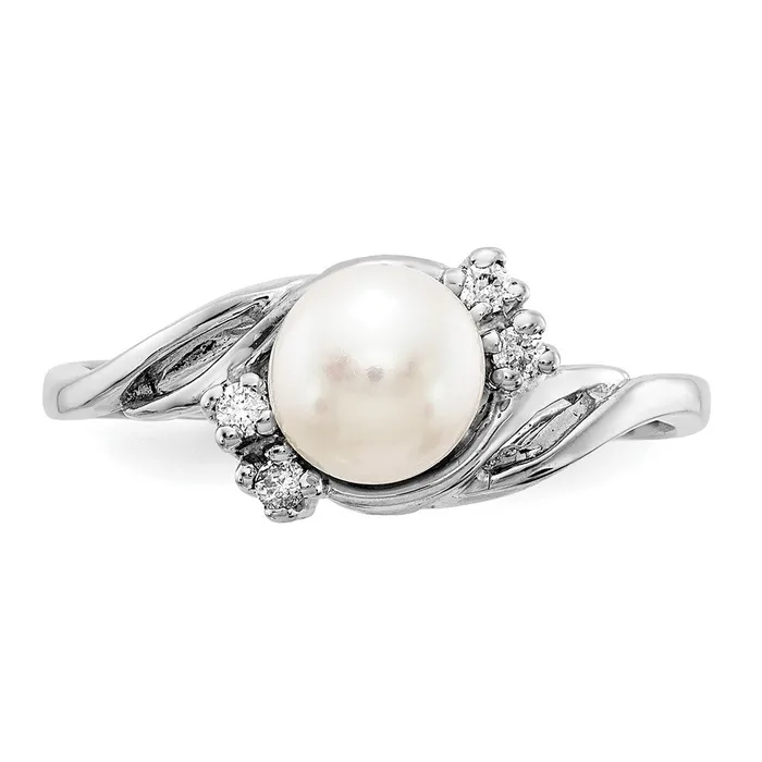 Goldia 14k White Gold 6mm FW Cultured Pearl VS Diamond ring Rings