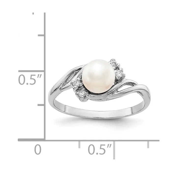 Goldia 14k White Gold 6mm FW Cultured Pearl VS Diamond ring Rings