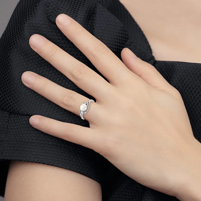 Goldia 14k White Gold 6mm FW Cultured Pearl VS Diamond ring Rings
