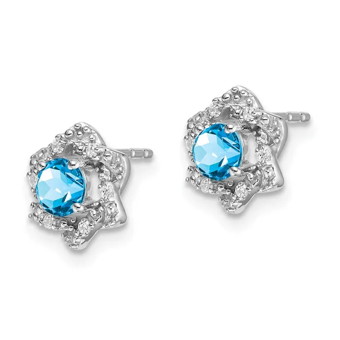 Goldia 14k White Gold Blue Topaz and Real Diamond Post Earrings Earrings