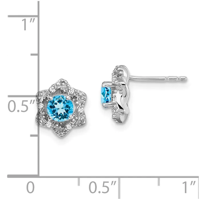 Goldia 14k White Gold Blue Topaz and Real Diamond Post Earrings Earrings