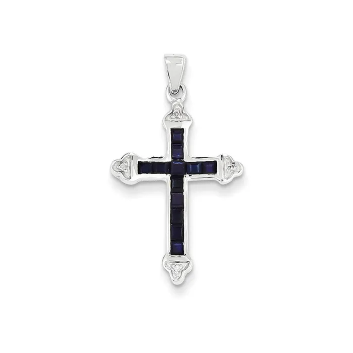 Goldia 14k White Gold Diamond Sapphire Cross Pendant Necklaces