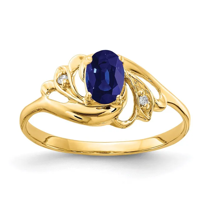 Goldia 14K Yellow Gold 6x4mm Oval Sapphire A Real Diamond ring Rings