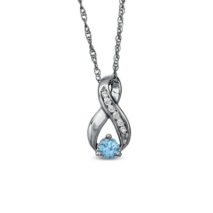 Goldia 40mm Aquamarine and 01 CT TW Natural Diamond Infinity Loop Pendant in Sterling Silver Necklaces Goldia 40mm Aquamarine and 01 CT TW Natural Diamond Infinity Loop Pendant in Sterling Silver Necklaces