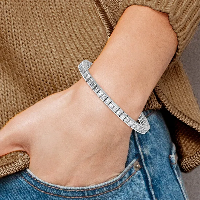 Goldia Bracelets 14K White Gold Lab Grown Diamond VSSI G Princess Tennis Bracelet