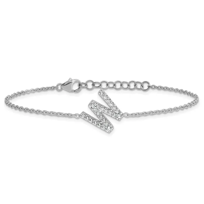 goldiaca Bracelets 14KW Natural Diamond Sideways Letter W w 1in ext Bracelet