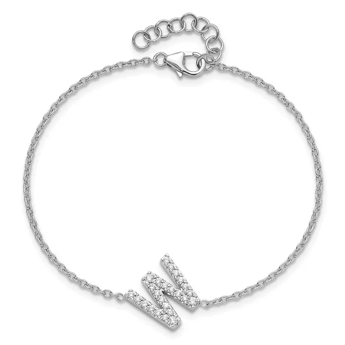 goldiaca Bracelets 14KW Natural Diamond Sideways Letter W w 1in ext Bracelet