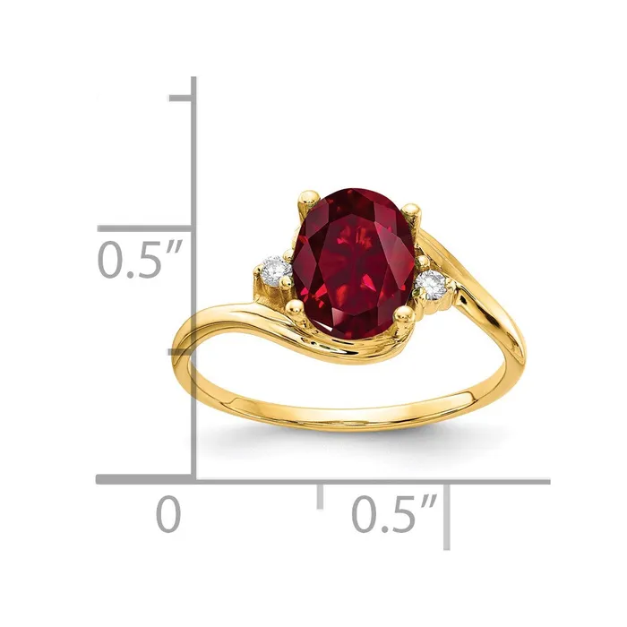 goldiaca Rings 14K Yellow Gold 8x6mm Oval Created Ruby VS Real Diamond ring
