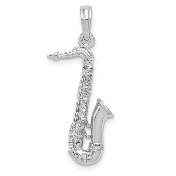 Goldia Charm Necklaces 14k White Gold Solid Polished 3D Saxophone Charm